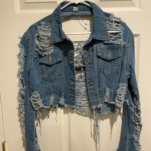 NWOT Customs Shredded Denim Jacket